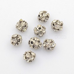 Perline strass in Ottone, con anima singola in ferro, grado a, colore metallico platino, tondo, cirstallo, 6mm di diametro, Foro: 1 mm