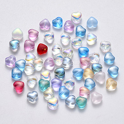 Perles de verre peintes par pulvérisation transparent, cœur, mixedstyle, couleur mixte, 6x6x4mm, Trou: 0.7mm
