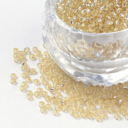 12/0 grade a perles de rocaille en verre rondes, Argenté, verge d'or pale, 12/0, 2x1.5mm, Trou: 0.3mm, environ 30000 pcs / sachet 