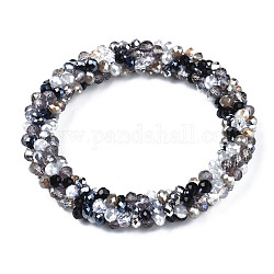 Bracciale elasticizzato all'uncinetto con perline di vetro, braccialetto di moda nepal per le donne, grigio, diametro interno: 1-7/8 pollice (4.7 cm)