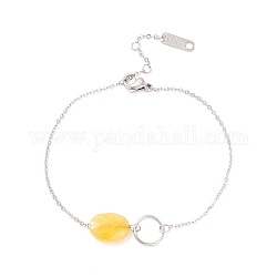 Bracelets avec chaînes en 304 acier inoxydable, avec perle et anneau en résine, pour femme, platine, 6-1/2 pouce (16.4 cm)