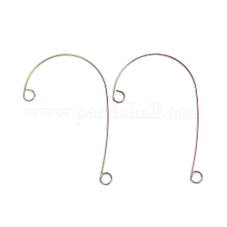 Rainbow Color 316 Stainless Steel Ear Cuff Findings, Climber Wrap Around Non Piercing Earring Findings with 2 Loop, 59x37x0.5mm, Hole: 4mm