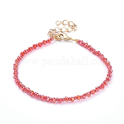 Perlen Armbänder, mit galvanischen Glasperlen & Saatperlen, Crimpperlen aus Messing und Hummerkrallenverschlüsse, orange rot, 7-1/8 Zoll (18 cm)