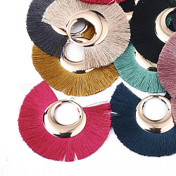 Polyester Tassel Big Pendant Decorations, with Iron Findings, Fan, Light Gold, Mixed Color, 64~69x85~90x3mm, Hole: 1.5mm