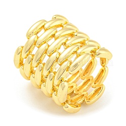 Rack Plating Brass Oval Open Cuff Rings, Long-Lasting Plated, Lead Free & Cadmium Free, Real 18K Gold Plated, Inner Diameter: 17mm