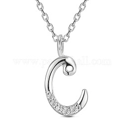 SHEGRACE 925 Sterling Silver Initial Pendant Necklaces, with Grade AAA Cubic Zirconia and Cable Chains, Platinum, Letter.C, 15.74 inch(40cm)