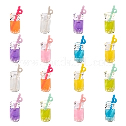 70Pcs 7 Colors Transparent Resin Pendants, Bubble Tea/Boba Milk Tea Pendants, Imitation Food, Bottle, Mixed Color, 36x10mm, Hole: 1.8mm, 10pcs/color