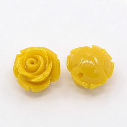 Synthetic Coral 3D Flower Rose Beads, Dyed, Goldenrod, 8x8mm, Hole: 1mm