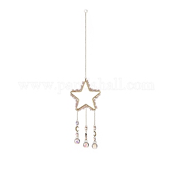 Crystal Chandelier Glass Teardrop Pendant Decorations, Hanging Sun Catchers, with Natural Rose Quartz Chips Beads, Star, 459mm