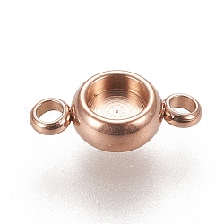 Ion Plating(IP) 304 Stainless Steel Links Connectors Settings, Plain Edge Bezel Cups, Flat Round, Rose Gold, Tray: 4mm, 12x6.5x3mm, Hole: 1.8mm
