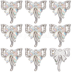Sunnyclue 1 boîte de 30 breloques papillon micro pavé de strass, perle de verre en cristal, breloques papillons en alliage métallique pour la fabrication de bijoux, collier, boucles d'oreilles, fournitures artisanales pour femmes