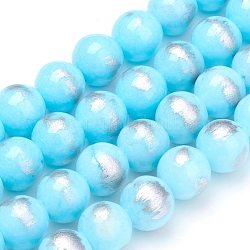Natürliche Jade Perlen Stränge, gebürstete silberne Farbe, gefärbt, Runde, Licht Himmel blau, 12 mm, Bohrung: 1 mm, ca. 32 Stk. / Strang, 15.7 Zoll (40 cm)
