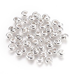 Brass Crimp Beads Covers, Silver, 4x3.5x2.5mm, Hole: 1mm, about 100pcs/bag