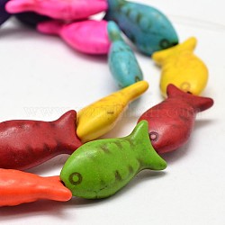 Fisch synthetische türkisfarbene Perlenstränge, gefärbt, Mischfarbe, 12x25x7 mm, Bohrung: 1 mm, ca. 17 Stk. / Strang, 15 Zoll