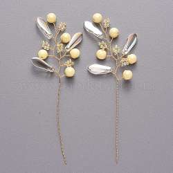 Perles de rocaille de verre et branche enroulée de fil de laiton, avec abs en plastique imitation perle, pour la sculpture en fil de fer et le bonsaï perlé, or, mousseline de citron, 85~87x33~35x6mm