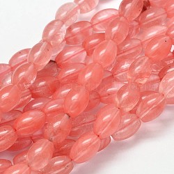Ovale ciliegia perle di vetro di quarzo fili, 12x8mm, Foro: 1 mm, circa 32pcs/filo, 15 pollice
