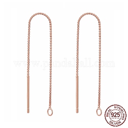 925 Sterling Silver Stud Earring Findings, Ear Threads, Box Chains, Rose Gold, 68~70x0.65mm, Hole: 1~2mm