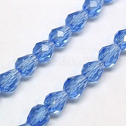 Chapelets de perles en verre, facette, goutte , bleu royal, 12x8mm, Trou: 1mm, Environ 56~58 pcs/chapelet, 25~27 pouce