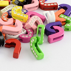Mixed Color Zinc Alloy Grade A Rhinestone Letter Slide Charms, Letter.J, 12.5x10x4.5mm, Hole: 8x1.5mm