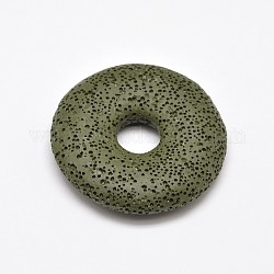 Pendenti grandi disco in pietra lavica naturale, tinto, oliva, 50x11mm, Foro: 10 mm