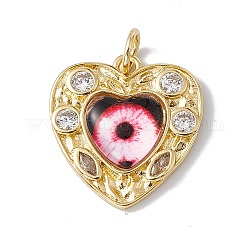 Brass Micro Pave Clear Cubic Zirconia Pendants, with Resin and Jump Rings, Lead Free & Cadmium Free, Heart with Eye, Real 18K Gold Plated, Black, 21x19.5x4.5mm, Hole: 4mm