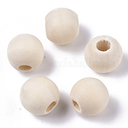 Perles européennes en bois naturel non fini, perles de trous de lager, ronde, floral blanc, 12x10.5mm, Trou: 5mm