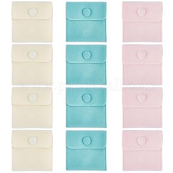 CRASPIRE 12Pcs Velvet Jewelry Pouches 3 Color Mixed Storage Bags Portable Reusable Small Jewelry Gift Bag with Snap Button Closure Multicolored for Travel Rings Bracelets Necklaces Earrings 3 x 3 in