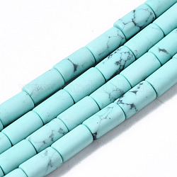 Chapelets de perles en turquoise synthétique, teinte, colonne, turquoise pale, 5~6x3mm, Trou: 0.8mm, Environ 62~63 pcs/chapelet, 15.35~15.75 pouce (39~40 cm)