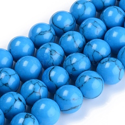 Perline turchese sintetico filo, tinto, tondo, dodger blu, 10mm, Foro: 1 mm,circa40pcs/filo, 16 pollici (40.64 cm)