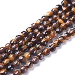 Natural Tiger Eye Beads Strands, Faceted, Flat Round, 6~7x4~4.5mm, Hole: 1mm, about 61~64pcs/strand, 14.96 inch(38cm)