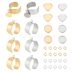 Unicraftale kit de fabricación de anillos de brazalete de diy, Incluye 304 base de anillo de acero inoxidable y colgantes., redondo y plano y corazón, acero color oro y acero, 36 unidades / caja