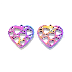 Ion Plating(IP) 201 Stainless Steel Pendants, Hollow, Heart, Rainbow Color, 23.5x25x1.5mm, Hole: 1.4mm
