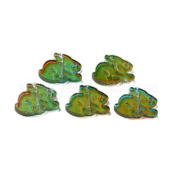 Perles de verre peintes par pulvérisation transparentes deux tons, lapin, vert de mer, 14.5x19x3.5mm, Trou: 1mm