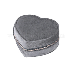 Herz-Samt-Schmuckaufbewahrungsboxen mit Reißverschluss, Schmuck-Organizer Reisekoffer, für Halskette, Ring-Ohrring-Halter, Grau, 9.5x10.4x4.3 cm