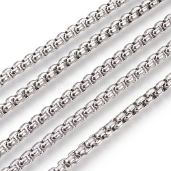 304 Stainless Steel Box Chains, Unwelded, Stainless Steel Color, 4mm