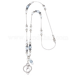 Lanières de carte d'identité de chaîne de perles de verre, enrouleur porte-badge rétractable, avec fermoir pivotant et porte-clés, blanc, 470mm