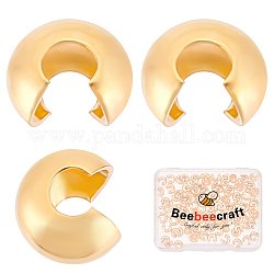 Beebeecraft 1 scatola 100 pezzi copriperline crimpate placcate oro 18k metallo mezzo tondo perline crimpate aperte coprinodo cappellini 6.5mm per creazioni di gioielli fai da te