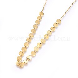 304 Stainless Steel Pendant Necklaces, with Lobster Clasps, Flat Round Links, Golden, 17.71 inch(45cm), 2mm