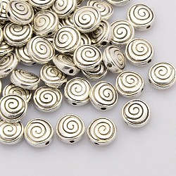Tibetischer stil legierung perlen, Bleifrei und cadmium frei, Flachrund, Antik Silber Farbe, 8x8x4 mm, Bohrung: 1 mm