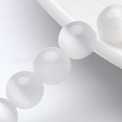 Perles d'oeil de chat, ronde, blanc, 10mm, Trou: 0.8mm, Environ 39 pcs/chapelet, environ 15 pouce