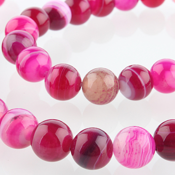 Natural Gemstone Agate Round Bead Strands, Dyed, Deep Pink, 8mm, Hole: 1mm, about 49pcs/strand, 14.96 inch