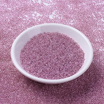 MIYUKI Round Rocailles Beads, Japanese Seed Beads, (RR1524) Sparkling Peony Pink Lined Crystal, 11/0, 2x1.3mm, Hole: 0.8mm, about 1100pcs/bottle, 10g/bottle