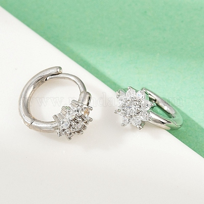 Латунные микро проложить серьги обруча кубического циркония EJEW-S277-07P-1