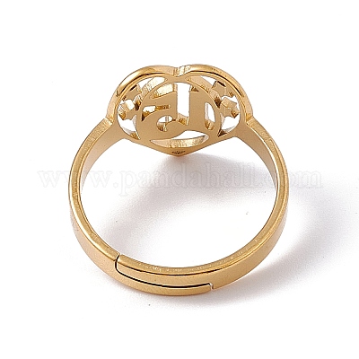 Ионное покрытие (ip) 201 нержавеющая сталь сердце с номером 15 регулируемое кольцо для женщин RJEW-C045-12G-1