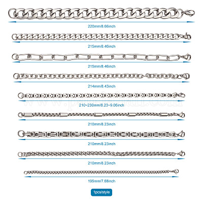 Браслеты-цепочки унисекс из нержавеющей стали 304 BJEW-TA0001-05P-1