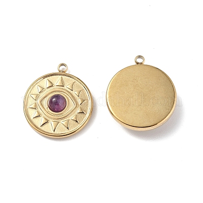 Подвески из натурального аметиста из нержавеющей стали 201 с вакуумным покрытием pvd STAS-C064-VC821-1