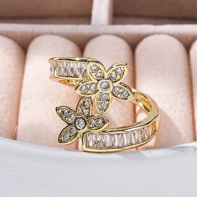 Кольца-манжеты для женщин с покрытием из латуни с микропаве из прозрачного кубического циркония RJEW-M028-88G-1