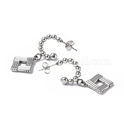 Серьги-гвоздики в форме ромба из нержавеющей стали 304 STAS-B034-04P-1