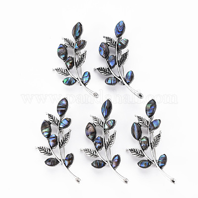 Булавка для броши из натуральной раковины морского ушка/пауа в форме листа G-N333-004A-RS-1