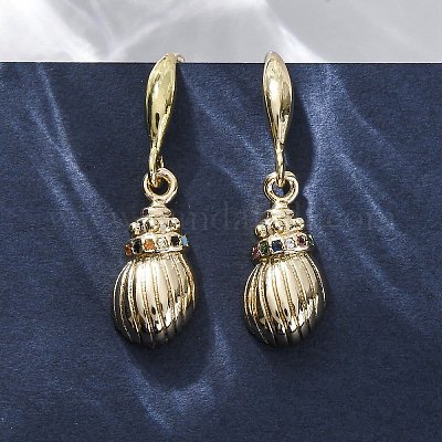 Серьги-подвески с микропаве из латуни и разноцветными кубическими цирконами EJEW-F362-13G-1